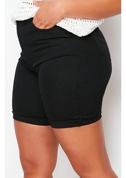 Büyük Beden Moda Denim Yüksek Bel Dar Paça Gündelik Siyah Solmayan Esnek Skinny Şort modelleri