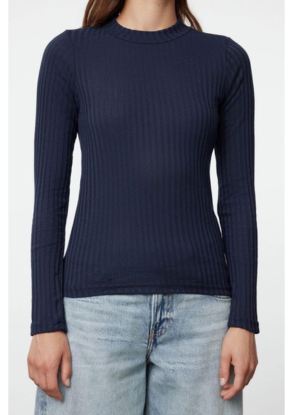 Moda Dik Yaka Örme Slim Düz Desen Casual Günlük Regular Uzun Kol Bluz