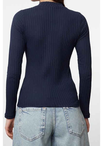 Moda Dik Yaka Örme Slim Düz Desen Casual Günlük Regular Uzun Kol Bluz fırsatları