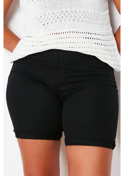 Büyük Beden Moda Denim Yüksek Bel Dar Paça Gündelik Siyah Solmayan Esnek Skinny Şort fırsatları