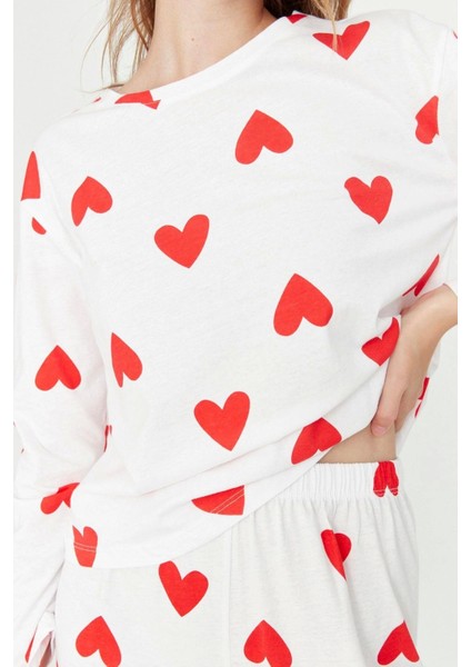 Tarz Rahat Uzun Kollu Boru Paça Pamuklu Kalpli Örme Pijama Takımı