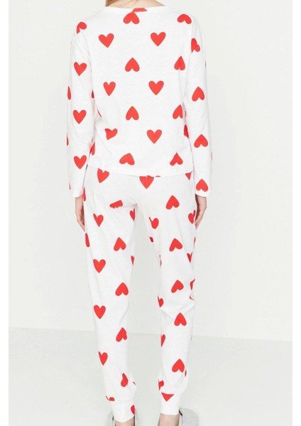 Tarz Rahat Uzun Kollu Boru Paça Pamuklu Kalpli Örme Pijama Takımı