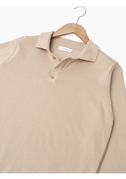 Saf Pamuk Camel Polo Yaka Triko Kazak