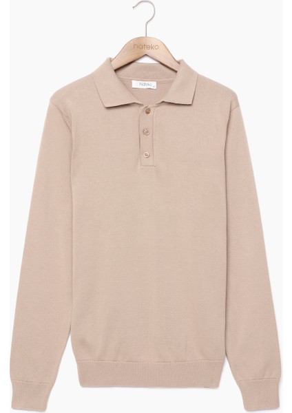 Saf Pamuk Camel Polo Yaka Triko Kazak