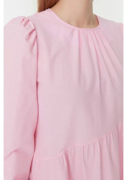 Moda Regular Casual Günlük Terrycotton Dokuma Bisiklet Yaka Uzun Kol A-Line Maxi Boy Tesettür Elbise