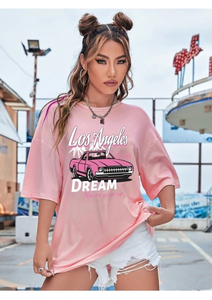 Car Dream Kadın / Kız Pembe Oversize Salas Boyfriend Kadın T-Shirt Top Bluz