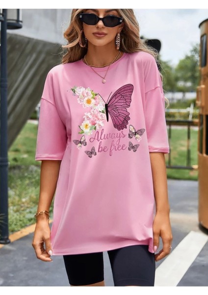Be Free Pembe Oversize Salas Boyfriend Kadın / Kız T-Shirt Top Bluz fiyatları