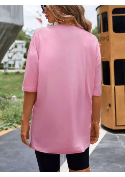 Be Free Pembe Oversize Salas Boyfriend Kadın / Kız T-Shirt Top Bluz modelleri