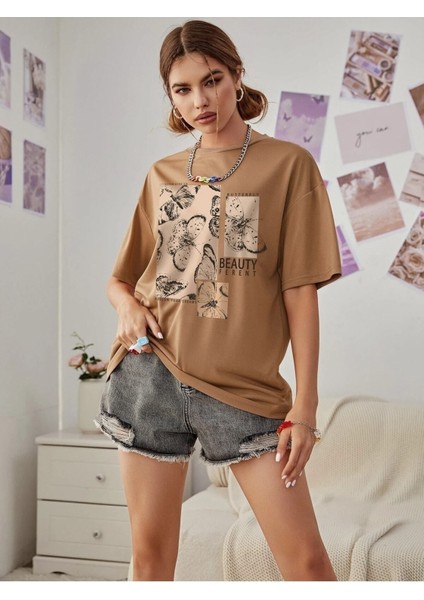 Kadın / Kız Toprak Oversize T-Shirt Beauty Ferent Baskılı