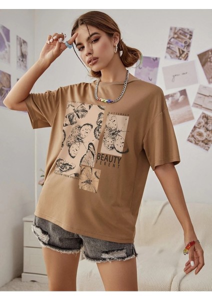 Kadın / Kız Toprak Oversize T-Shirt Beauty Ferent Baskılı fırsatları