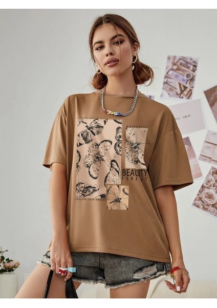 Kadın / Kız Toprak Oversize T-Shirt Beauty Ferent Baskılı indirimleri