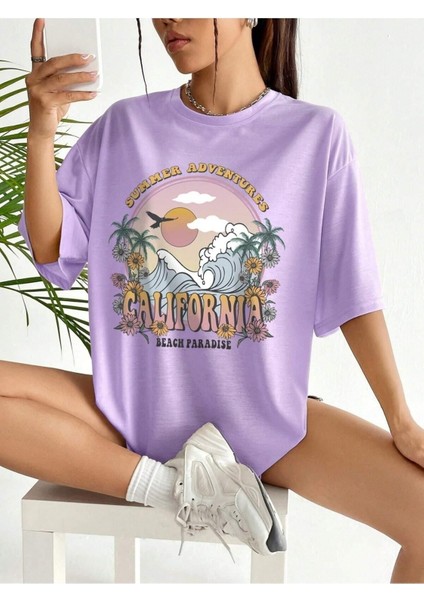 Kadın / Kız Summer Adventures Baskılı Oversize T-Shirt Salaş Boyfirend modelleri