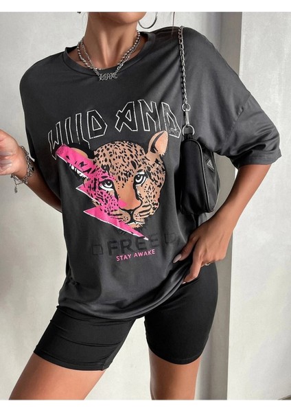 Kadın / Kız Füme Oversize T-Shirt Wild And Baskılı fiyatları