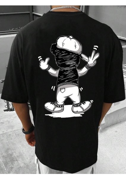 Funny Bear Baskılı Oversize Erkek T-Shirt Salaş Boyfirend