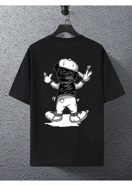 Funny Bear Baskılı Oversize Erkek T-Shirt Salaş Boyfirend