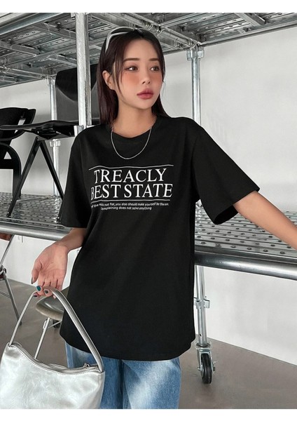 Kadın / Kız Siyah Best State Baskılı Oversize T-Shirt fırsatları