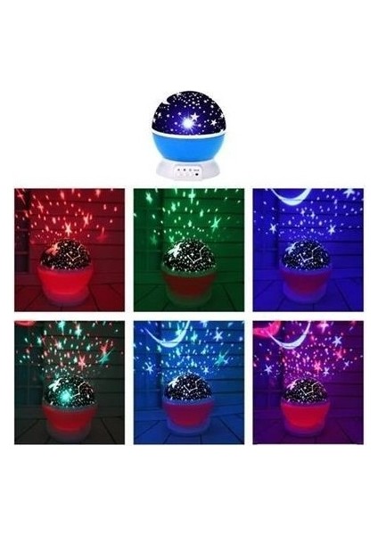 Renkli Ay Yıldız Tavan Yansıtma Pilli LED Gece Lambası Gökyüzü Projeksiyonlu Dönen Küre fırsatları