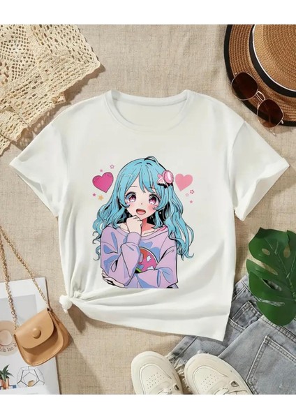 Punıx Kıds Özel Üretim Anime Kız Baskılı Yeni Stil Kız Çocuk Ter Tutmayan Yazlık T-Shırt
