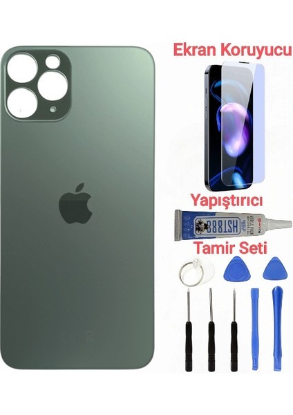 Apple iPhone 13 Pro Max Arka Kapak Pil Kapağı + Yapıştırıcı+Kırılmaz+Tamir Seti Yeşil Renk