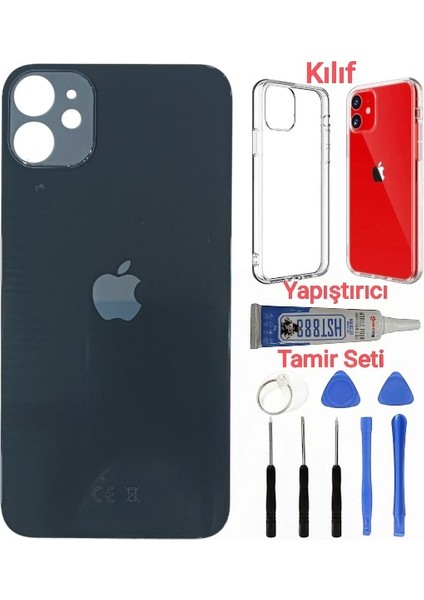 Apple iPhone 11 Arka Kapak Pil Kapağı + Yapıştırıcı+Kılıf+Tamir Seti Siyah Renk