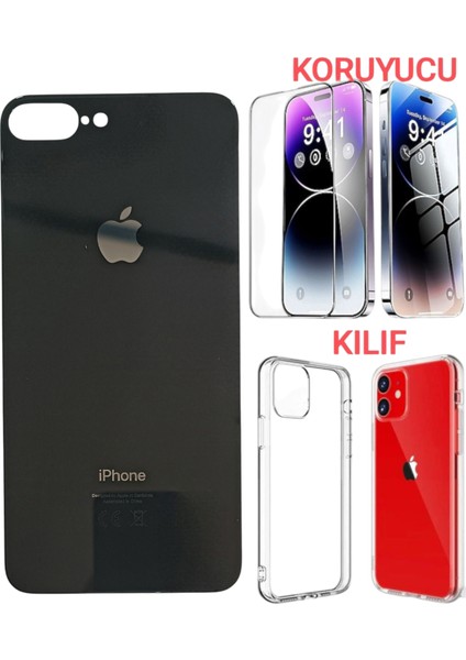 Apple iPhone 8 Plus Arka Kapak Pil Kapağı +Kılıf+Kırılmaz Siyah Renk