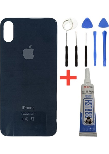 Apple iPhone x Arka Kapak Pil Kapağı +Tamir Seti ve Yapıştırıcı Siyah Renk