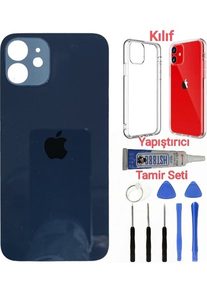 Apple iPhone 12 Mini Arka Kapak Pil Kapağı + Yapıştırıcı+Kılıf+Tamir Seti Mavi Renk