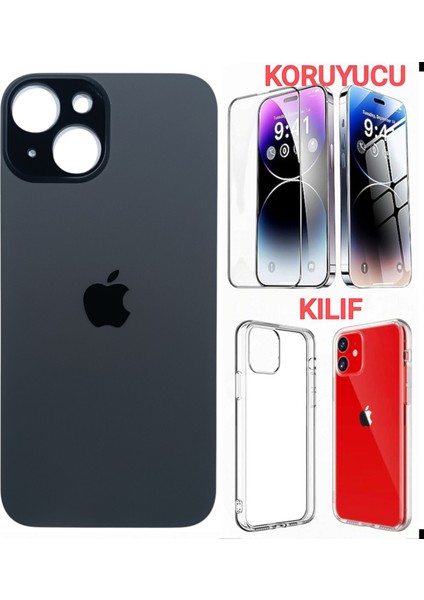 Apple iPhone 15 Arka Kapak Pil Kapağı +Kılıf+Kırılmaz Siyah Renk