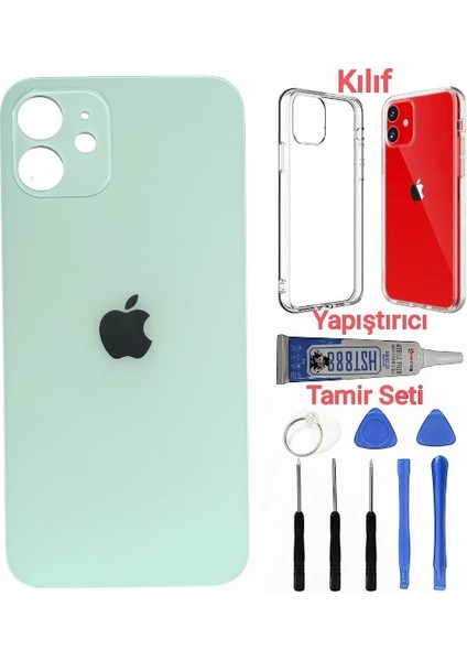 Apple iPhone 12 Arka Kapak Pil Kapağı + Yapıştırıcı+Kılıf+Tamir Seti Açık Yeşil Renk