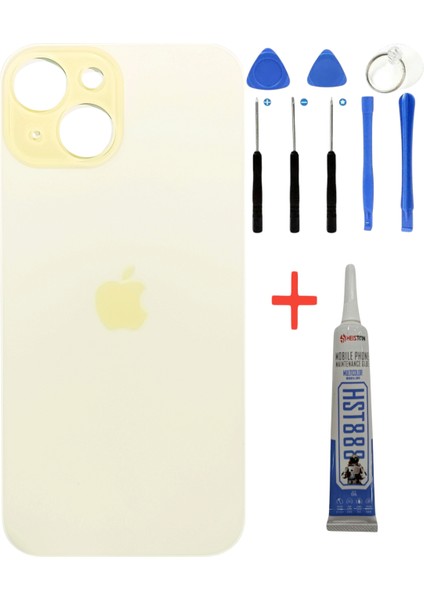 Apple iPhone 15 Arka Kapak Pil Kapağı +Tamir Seti ve Yapıştırıcı Sarı Renk