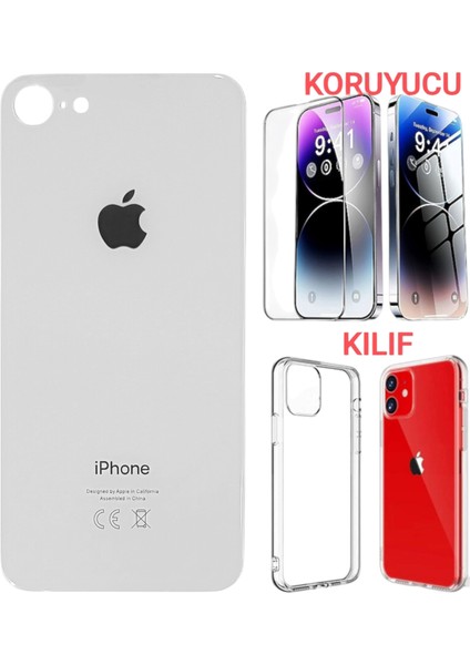 Apple iPhone 8 Arka Kapak Pil Kapağı +Kılıf+Kırılmaz Beyaz Renk