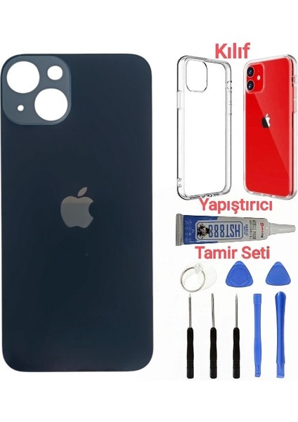 Apple iPhone 14 Arka Kapak Pil Kapağı + Yapıştırıcı+Kılıf+Tamir Seti Siyah Renk