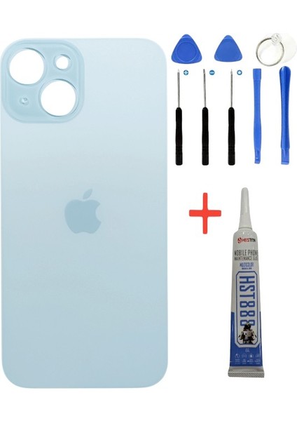 Apple iPhone 15 Arka Kapak Pil Kapağı +Tamir Seti ve Yapıştırıcı Açık Mavi Renk
