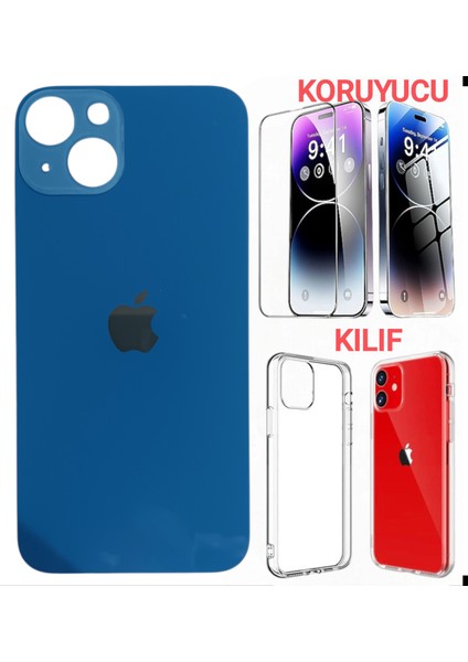 Apple iPhone 13 Arka Kapak Pil Kapağı +Kılıf+Kırılmaz Mavi Renk