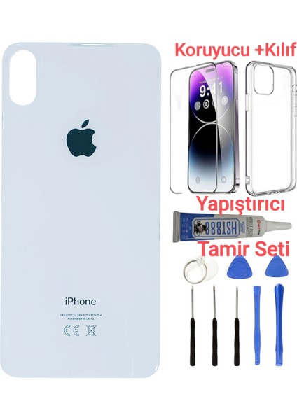 Apple iPhone Xs Max Arka Kapak Pil Kapağı + Yapıştırıcı+Kılıf+Kırılmaz Beyaz Renk