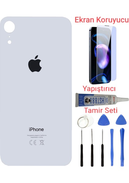 Apple iPhone Xr Arka Kapak Pil Kapağı + Yapıştırıcı+Kırılmaz+Tamir Seti Beyaz Renk