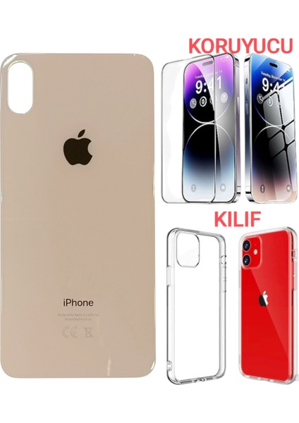 Apple iPhone Xs Max Arka Kapak Pil Kapağı +Kılıf+Kırılmaz Gold Renk