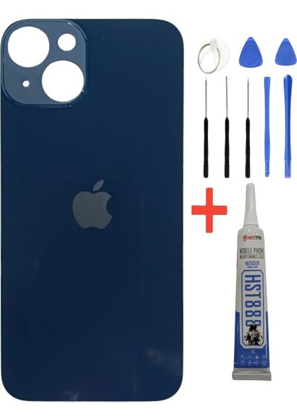 Apple iPhone 14 Arka Kapak Pil Kapağı Gece Mavisi Renk Tamir Seti+Yapıştırıcı