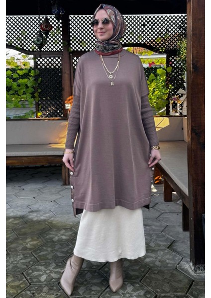 Sevda Triko Tunik Sütlü Kahve modelleri