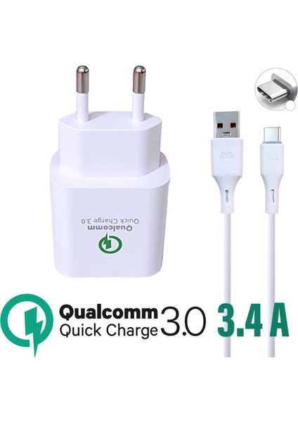 Tecno Pova 5 Uyumlu Uyumlu 18W 3.4A Qualcomm Turbo Hızlı Type-C Şarj Aleti (Orginal Subzero)