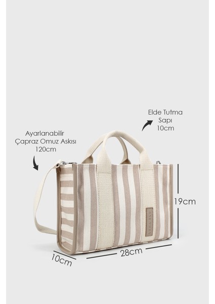 Kadın Vizon Çizgili Keten Orta Boy Çapraz Askılı El ve Omuz Çantası fiyatları