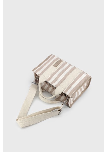 Kadın Vizon Çizgili Keten Orta Boy Çapraz Askılı El ve Omuz Çantası modelleri