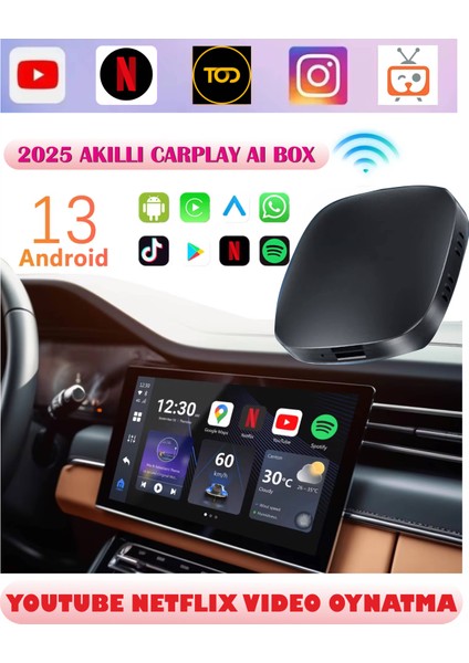 Akıllı Multimedya Kutusu Android 13 32GB Kablosuz Carplay Ai Box Youtube Netflix Google Playstore Wifi