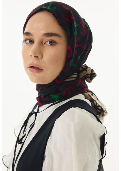 Mabel Siyah-Bej Dümen Desen Pamuklu Şal