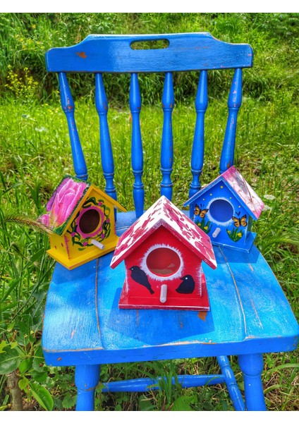 3 Adet Ahşap Kus Evi,Minik Bahçe Ağaç Süsü, Ahşap El Emeği Süsleri,Kuş Yuvası