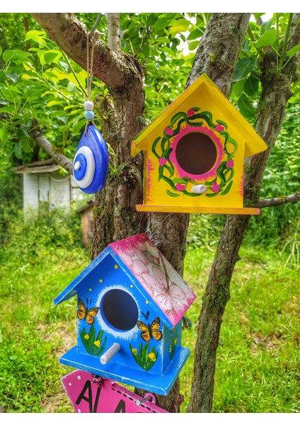 3 Adet Ahşap Kus Evi,Minik Bahçe Ağaç Süsü, Ahşap El Emeği Süsleri,Kuş Yuvası fiyatları