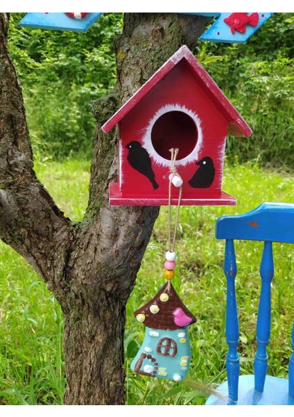 3 Adet Ahşap Kus Evi,Minik Bahçe Ağaç Süsü, Ahşap El Emeği Süsleri,Kuş Yuvası modelleri