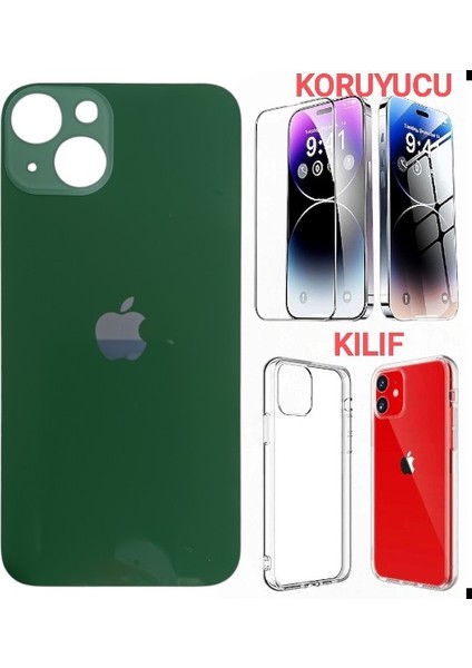 Apple iPhone 13 Arka Kapak Pil Kapağı +Kılıf+Kırılmaz Yeşil Renk