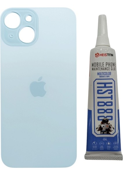Apple iPhone 15 Plus Arka Kapak Pil Kapağı + Yapıştırıcı Açık Mavi Renk