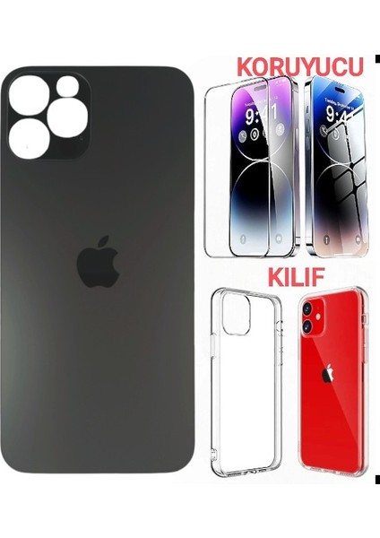 Apple iPhone 15 Pro Arka Kapak Pil Kapağı +Kılıf+Kırılmaz Siyah Titanyum Renk